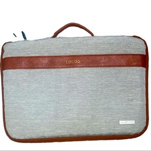 NEVER USED, Gray and brown leather Lacdo laptop case